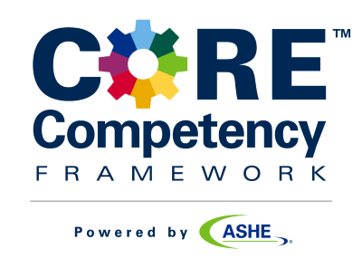 Core Competency Framework in blue text and colorful mechanical cog