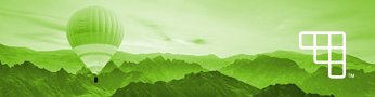 hot air balloon floating above hills with green color overlay